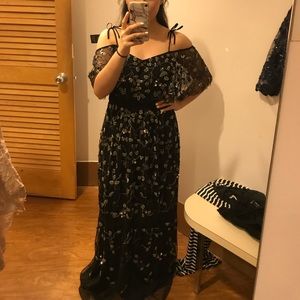 Adrianna Papell Black, Silver & Navy Blue Dress